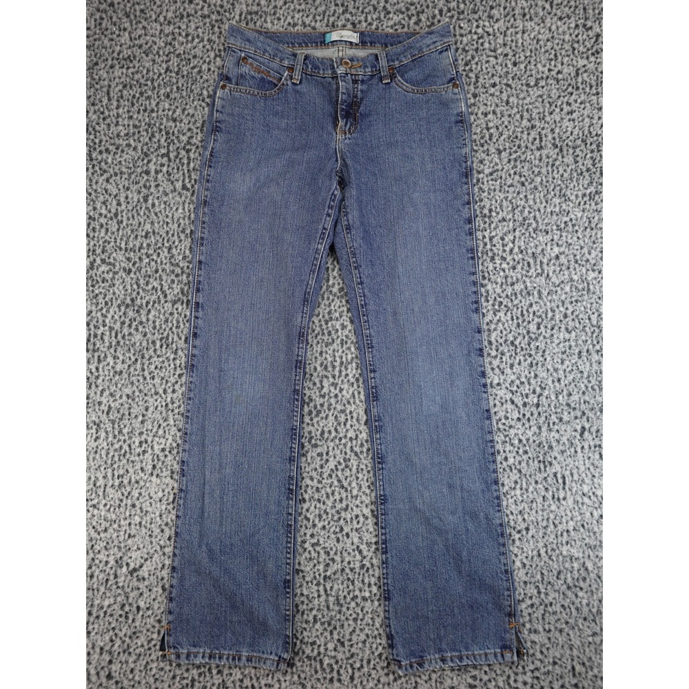 Wrangler Cash Ultimate Riding Jeans Womens 5/6 x 32 Blue Straight Leg Mid Rise